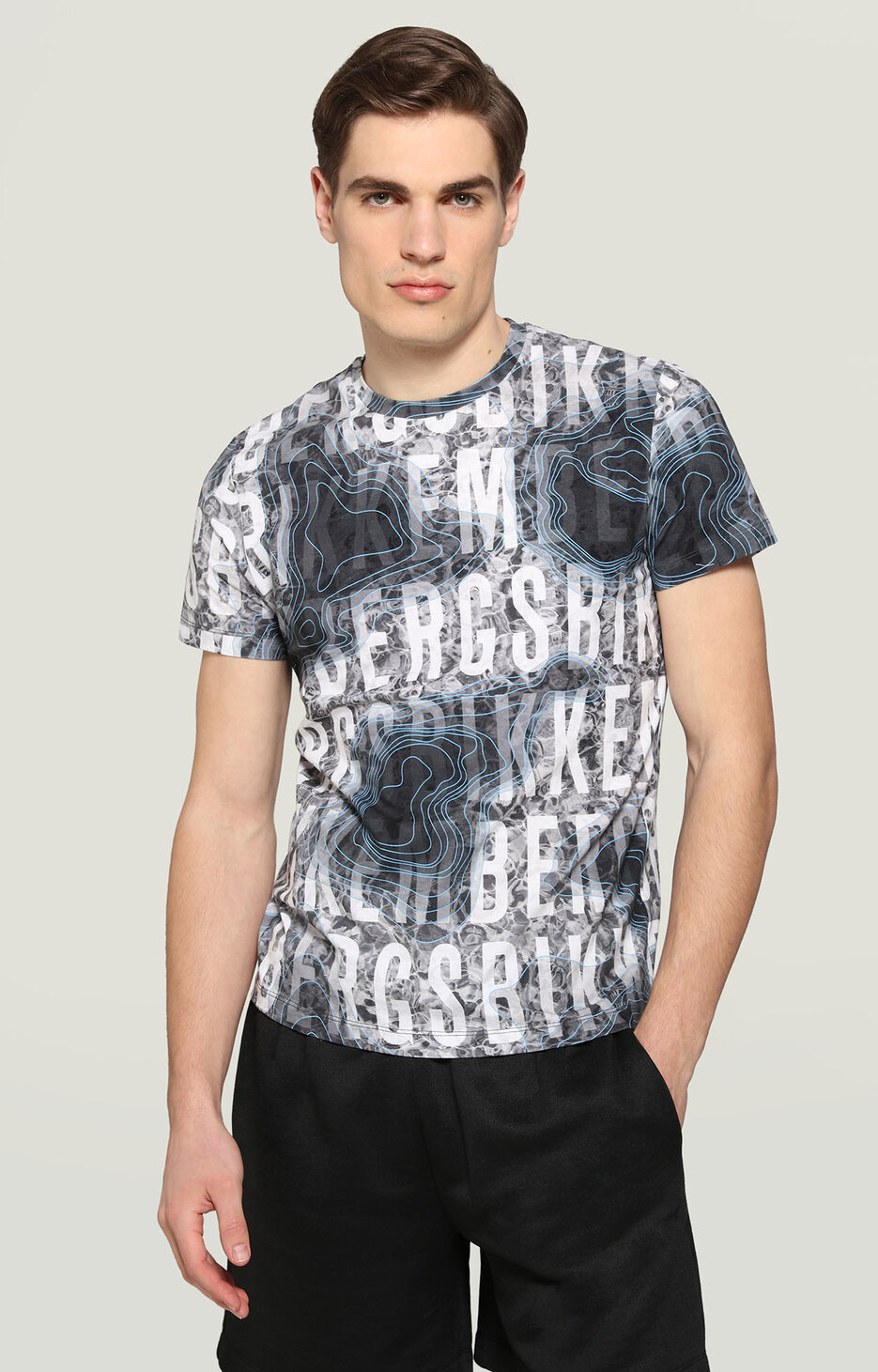 Men's T-shirt with water map print, WATERMAP GREY Men's T-shirt with water map print, WATERMAP GREY, hi-res-1