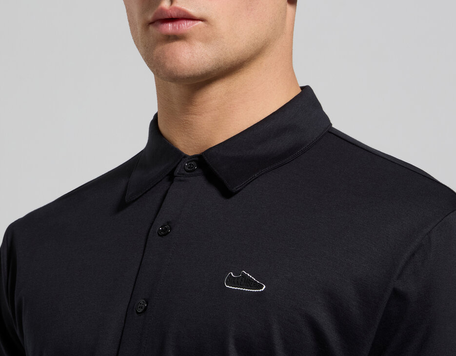 Camicia uomo cotone mercerizzato bianco con patch, BLACK, hi-res-1