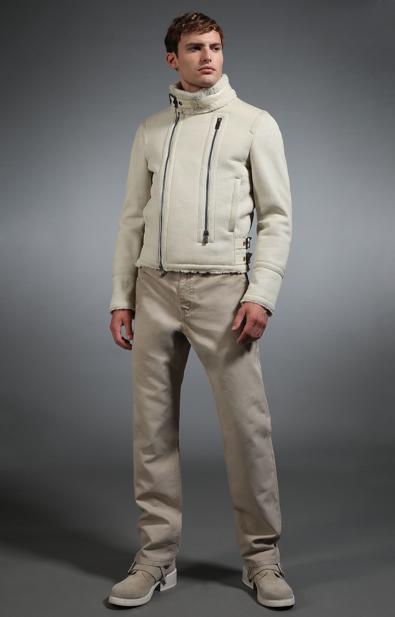 White Men's sheepskin biker jacket | Bikkembergs