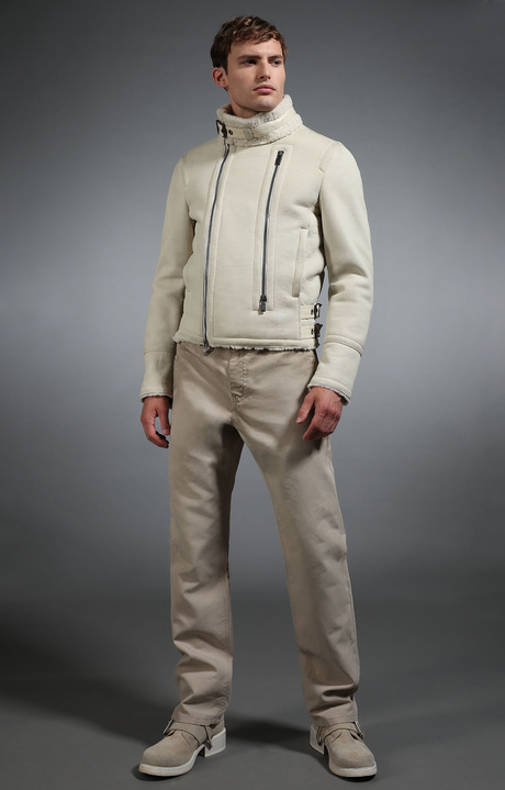 Men's sheepskin biker jacket, WHITE, hi-res-1
