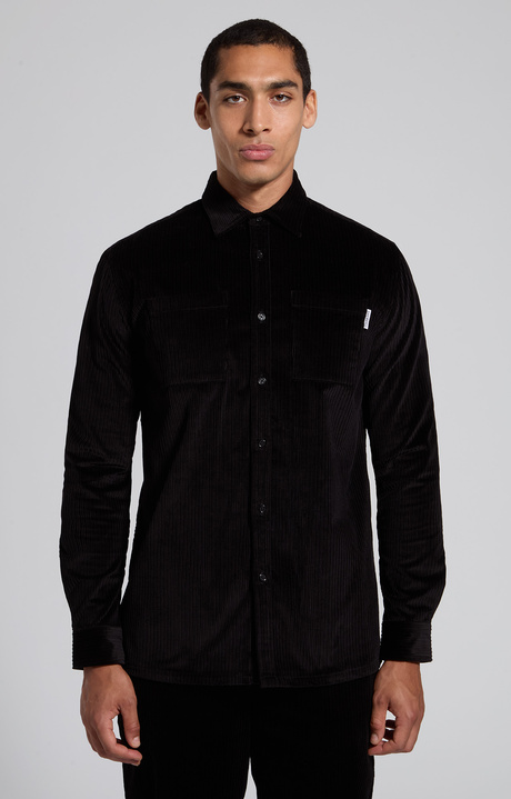 Camicia uomo boxy in velluto a coste nero, BLACK, hi-res-1