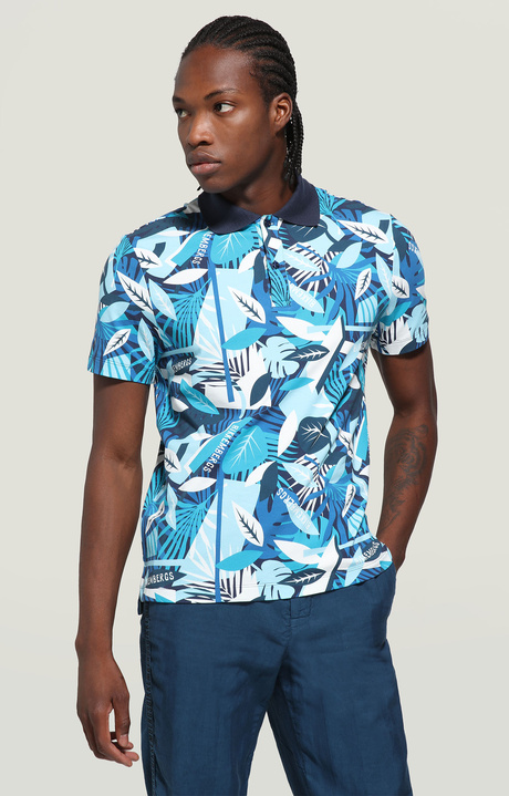 Men's polo shirt - tropical print, TROPICAL BLUE, hi-res-1