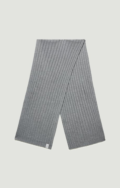 Ribbed scarf with tape 40x180 cm, GREY Ribbed scarf with tape 40x180 cm, GREY, hi-res-1