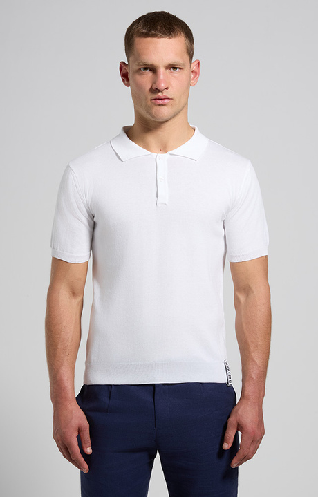 Men's knit polo shirt with insert panel, WHITE, hi-res-1