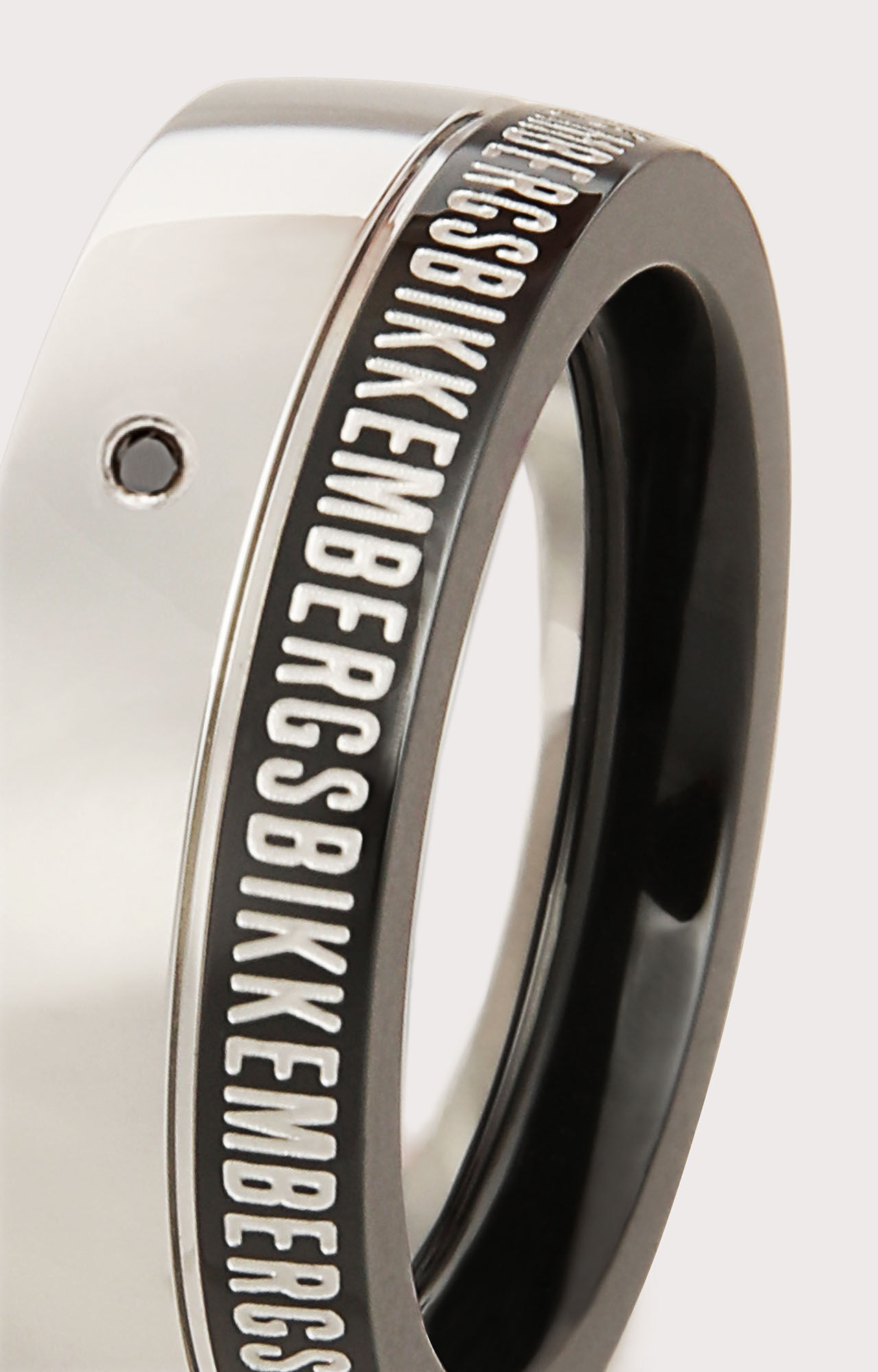 Stainless steel men's ring with black diamond | Bikkembergs