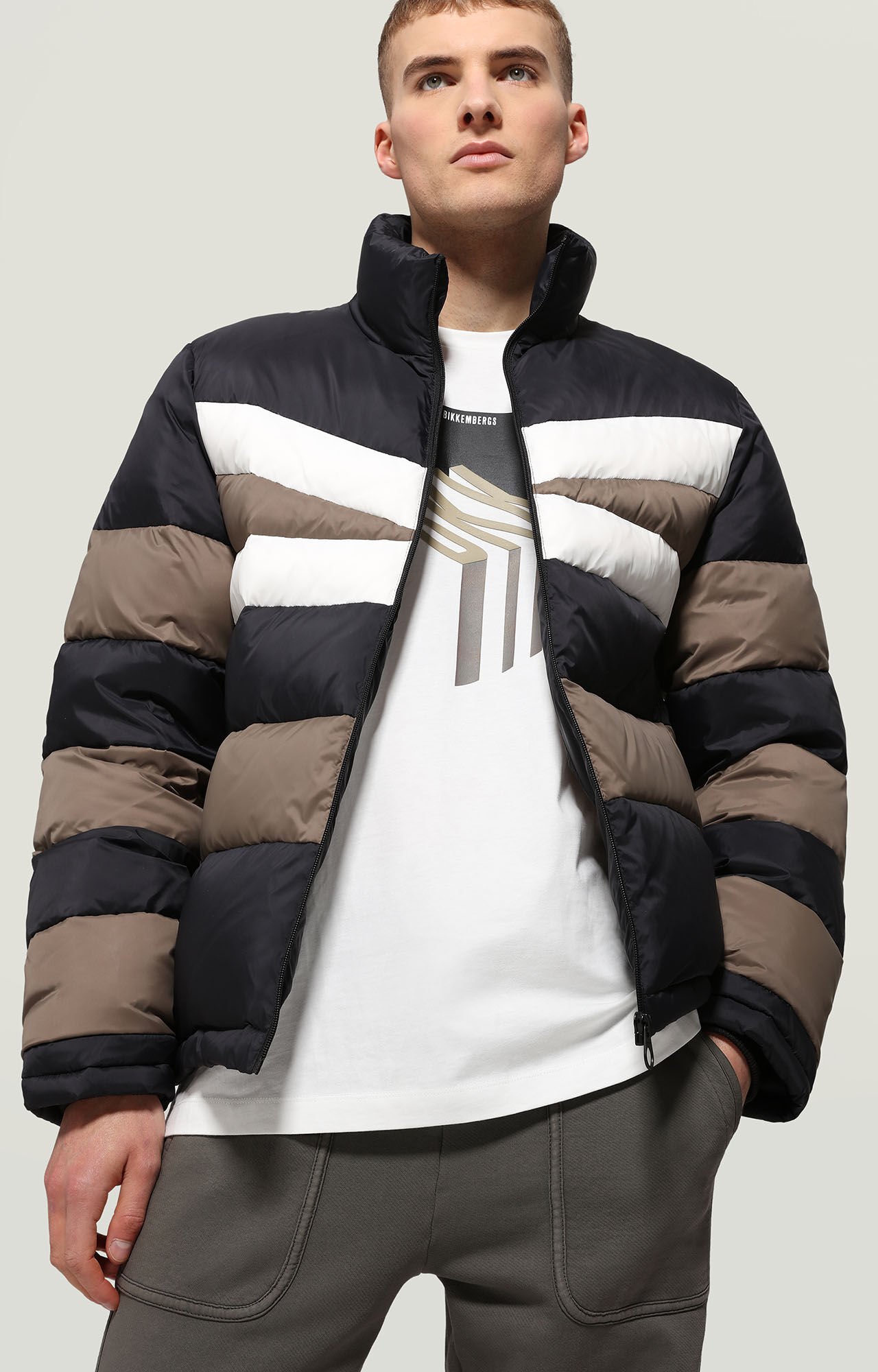 dirk bikkembergs Men's puffer jacket with stripes