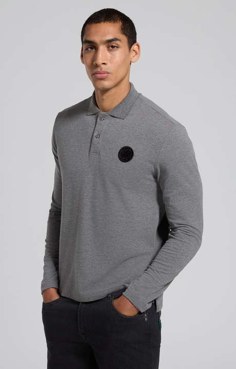 Men's grey m&eacute;lange cotton polo shirt with logo patch, GREY MELANGE MID/LIGH, hi-res-1