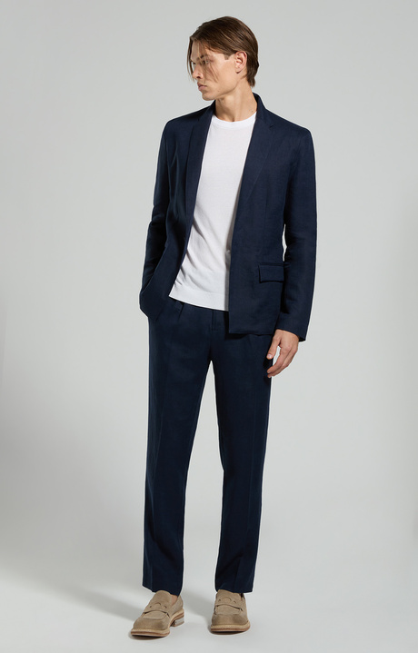 Slim fit men's jacket in linen, BLACK IRIS, hi-res-1