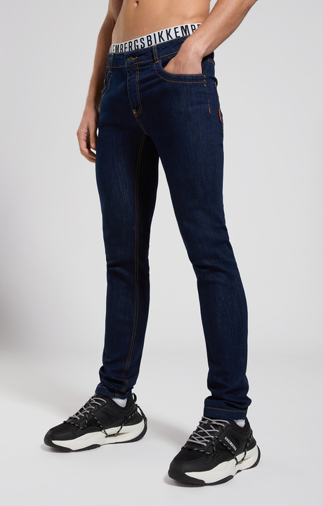Jeans uomo slim fit logo posteriore, L1 RINSE BLUE DENIM, hi-res-1