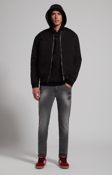 Men's sweatshirt with contrast drawstring, BLACK, hi-res-1