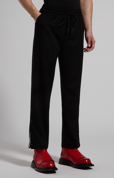 Men’s trousers in wool flannel, BLACK, hi-res-1