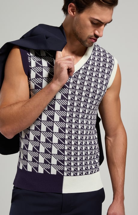 Men's knit vest, WHITE/DRESS BLUE, hi-res-1