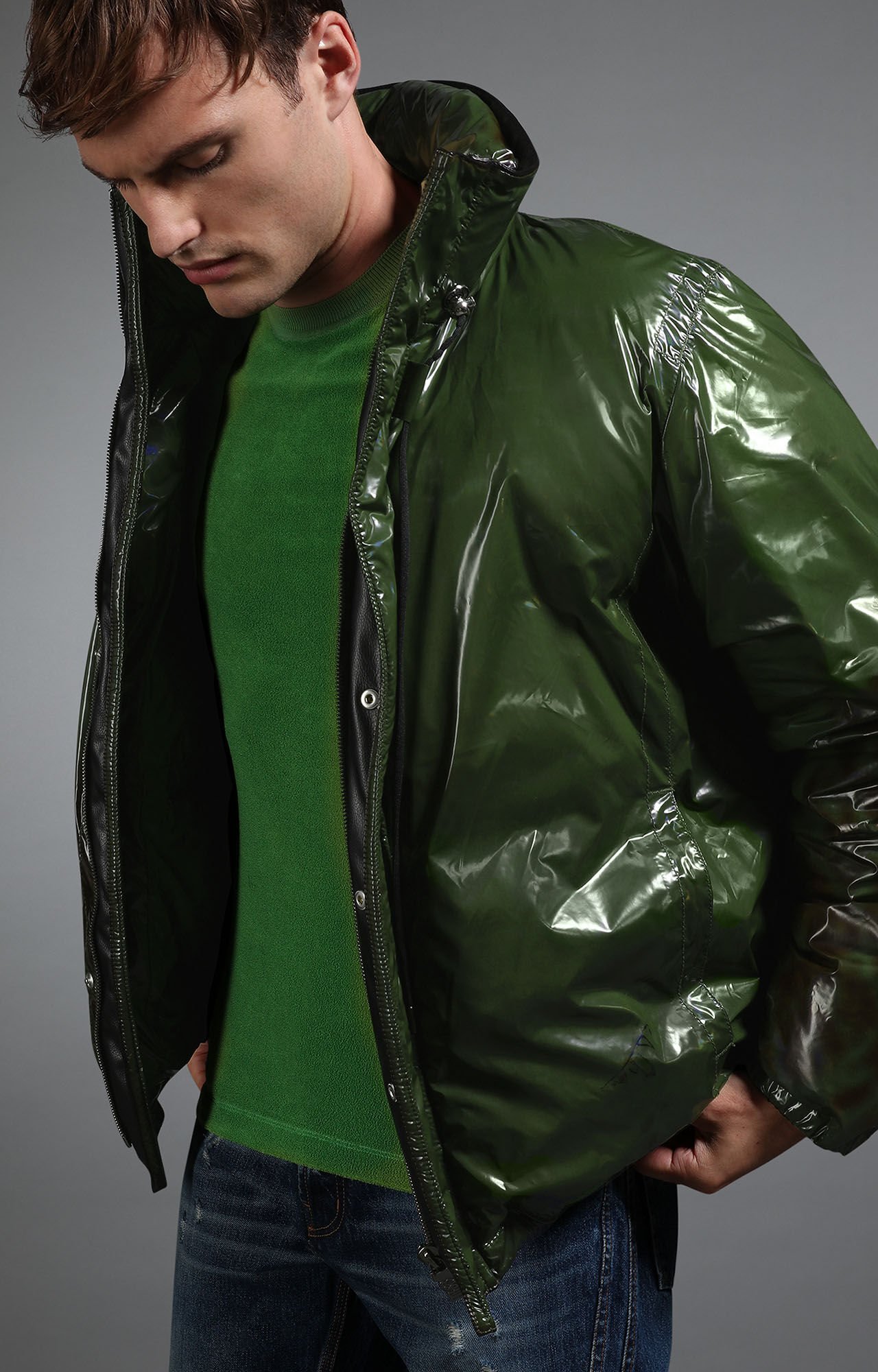 Green Men s ultra shine green down jacket Bikkembergs