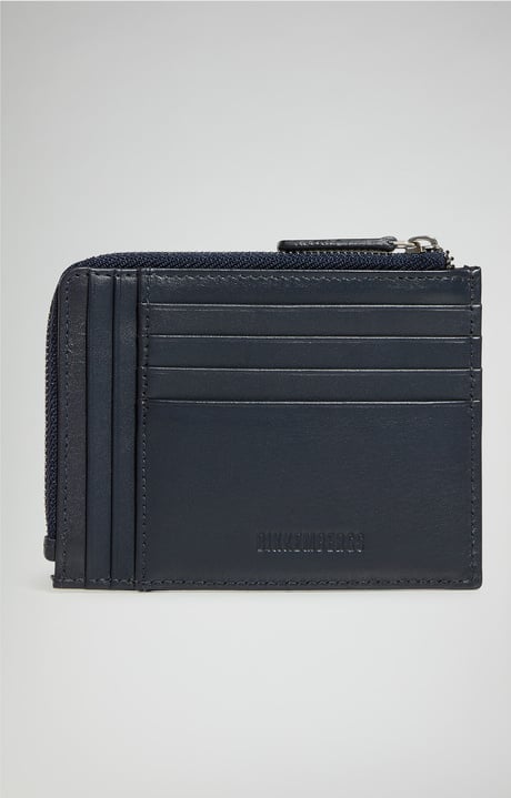 Compact men's wallet with embossed logo, BLUE Compact men's wallet with embossed logo, BLUE, hi-res-1