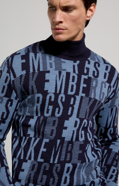 Men's turtleneck pullover with jacquard logo, DEEP WEEL, hi-res-1