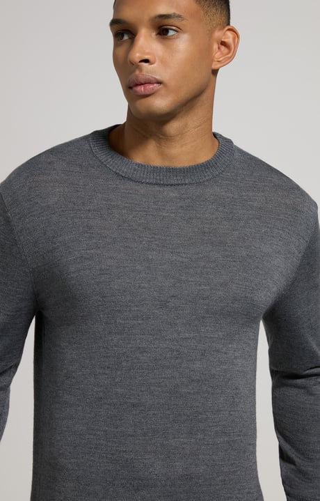 Men's pullover with jacquard logo, GREY MEL. MID, hi-res-1