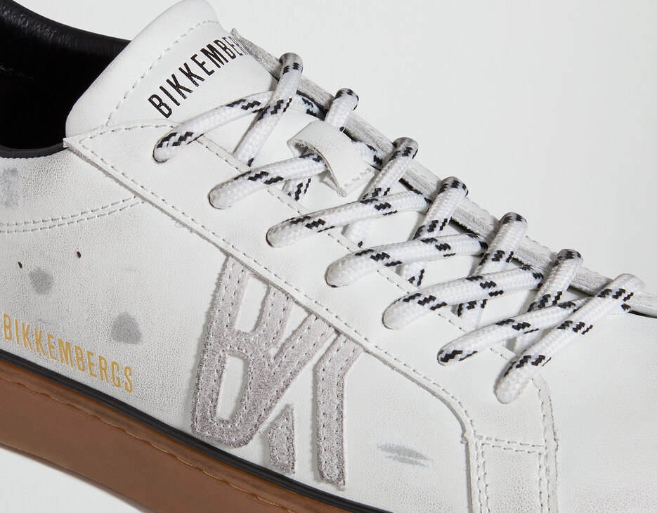 Men's Recoba M distressed leather sneakers, WHITE/BLACK, hi-res-1