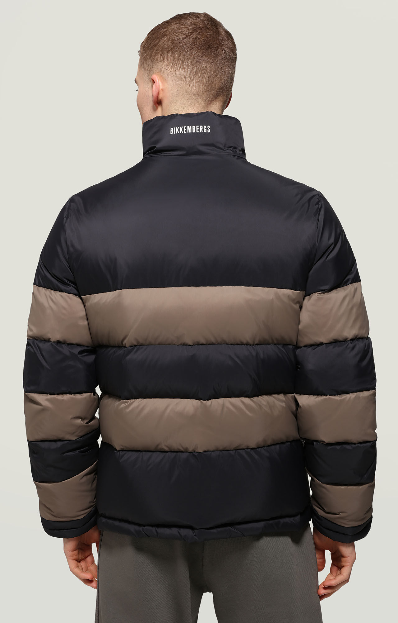 Black Men's puffer jacket with stripes | Bikkembergs