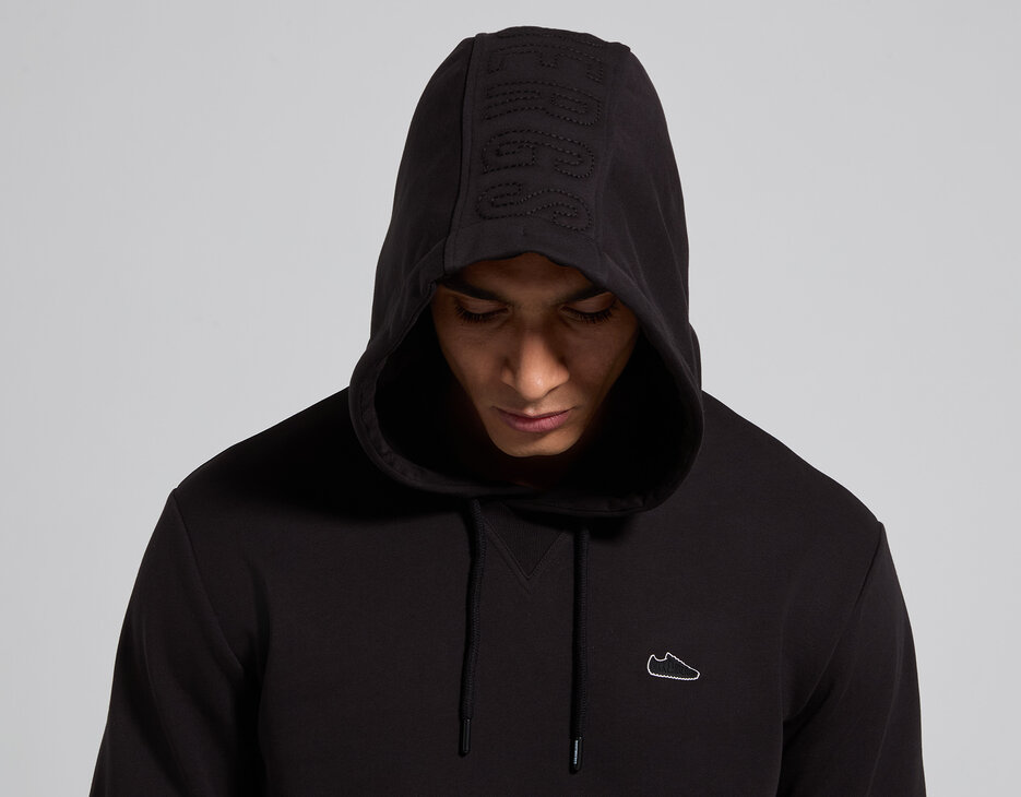 Men's black cotton hoodie, BLACK, hi-res-1