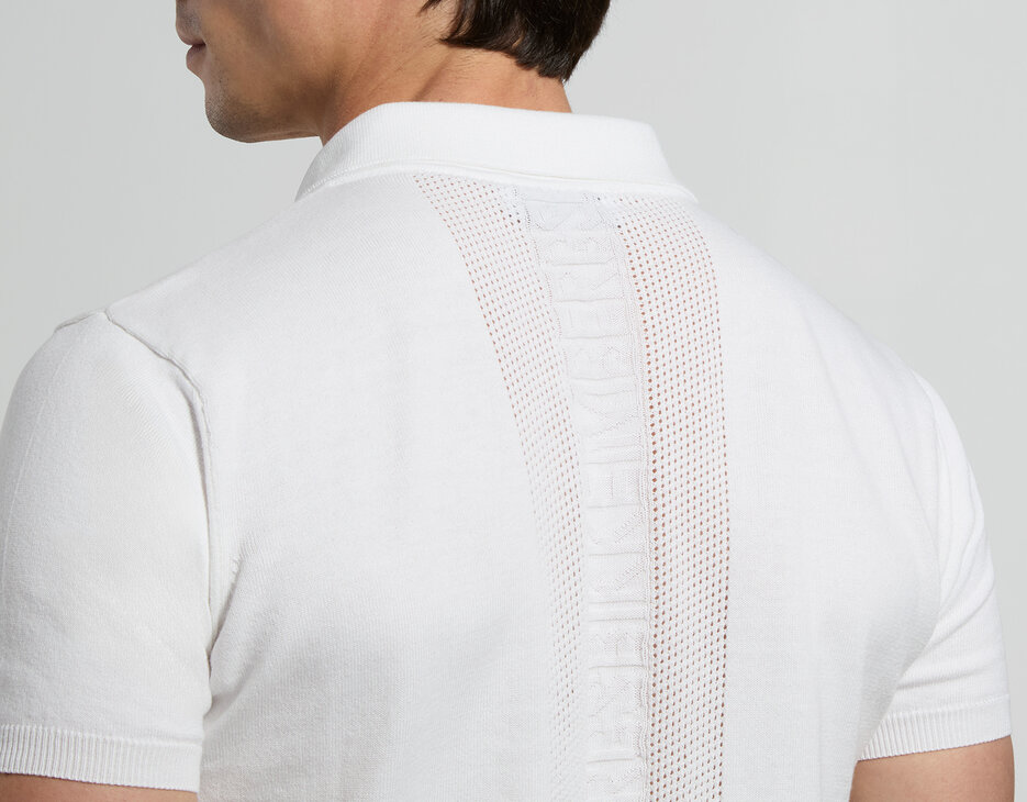 Men's knit polo shirt, WHITE, hi-res-1