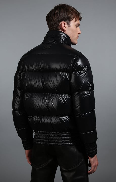 Men's shiny black down jacket, BLACK Men's shiny black down jacket, BLACK, hi-res-1