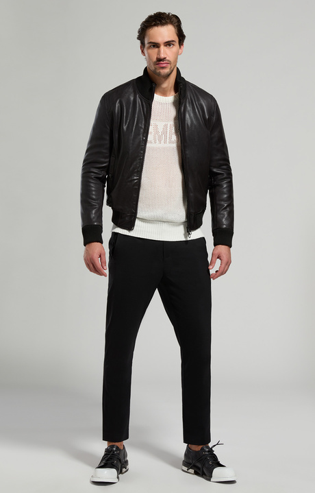 Men's leather bomber jacket, BLACK, hi-res-1