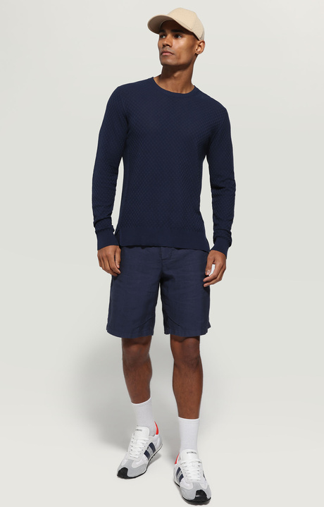 Men's pullover - linen/cotton damier, BLUE, hi-res-1