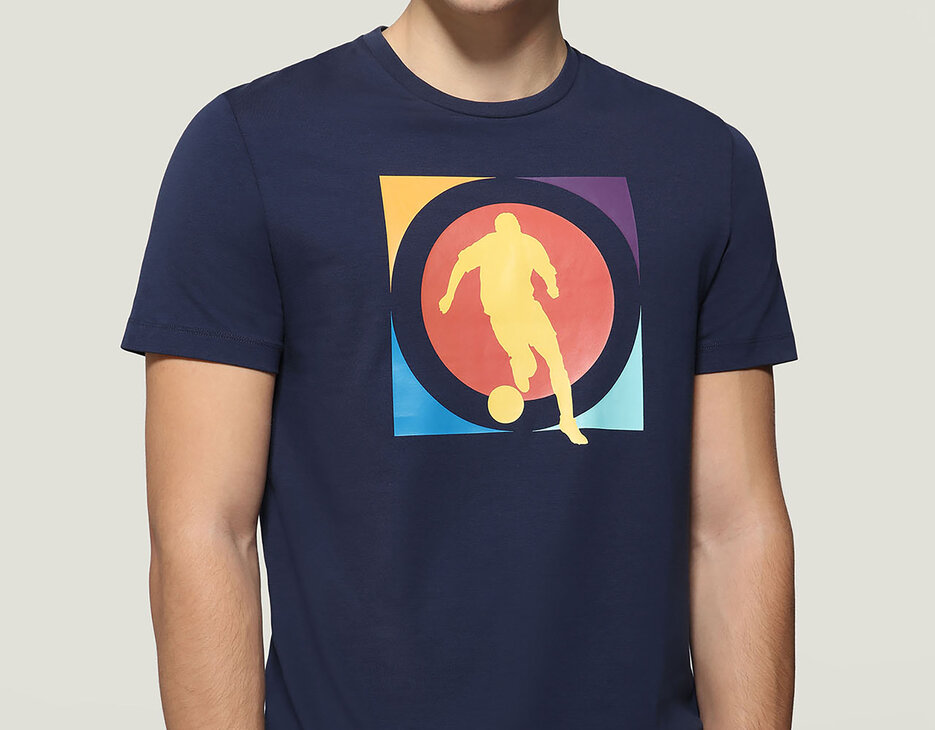 Men's T-shirt with soccer print, BLUE Men's T-shirt with soccer print, BLUE, hi-res-1