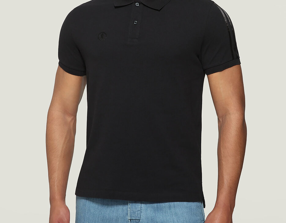 Men's polo shirt with raised print, BLACK Men's polo shirt with raised print, BLACK, hi-res-1