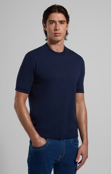 Slim fit men’s T-shirt with ribbed trim, BLACK IRIS Slim fit men’s T-shirt with ribbed trim, BLACK IRIS, hi-res-1