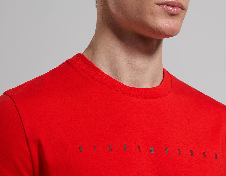 Slim fit men’s T-shirt with reflective print, FIERY RED Slim fit men’s T-shirt with reflective print, FIERY RED, hi-res-1