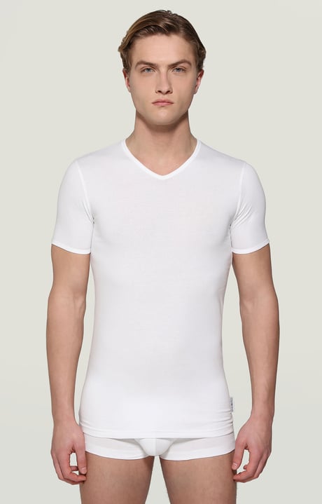 Men's V-neck undershirt, WHITE Men's V-neck undershirt, WHITE, hi-res-1