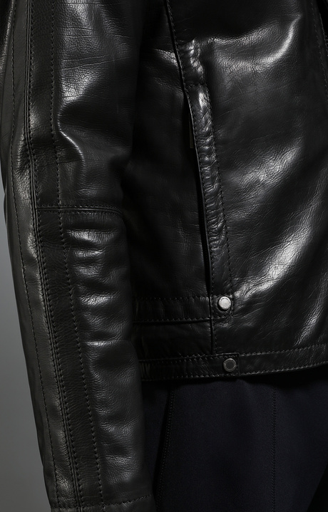 Men's black leather jacket, BLACK, hi-res-1