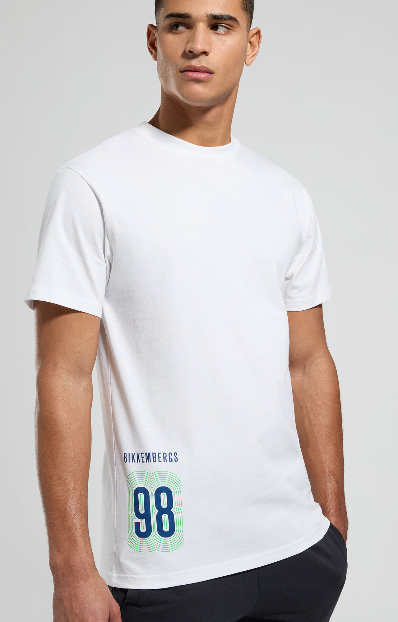 Men's Blue T-shirt with textured logo print | Bikkembergs