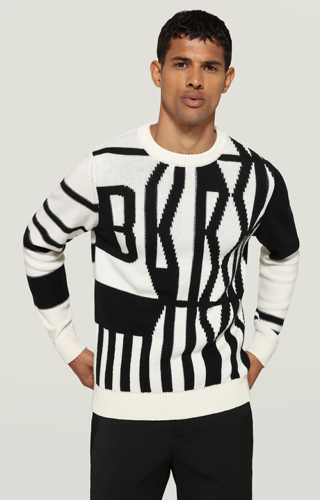 Jacquard men's sweater, WHITE/BLACK, hi-res-1