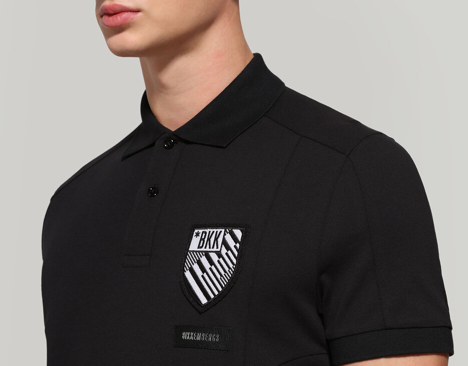 Men's polo shirt with patch, BLACK Men's polo shirt with patch, BLACK, hi-res-1