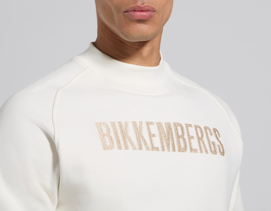 Men's white cotton sweatshirt with embroidered logo, MARSHMALLOW, hi-res-1