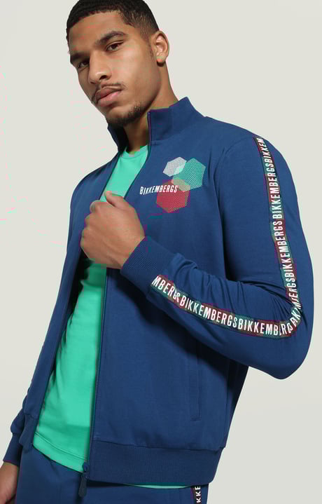 Men's zip sweatshirt with hexagonal print, BLUE Men's zip sweatshirt with hexagonal print, BLUE, hi-res-1