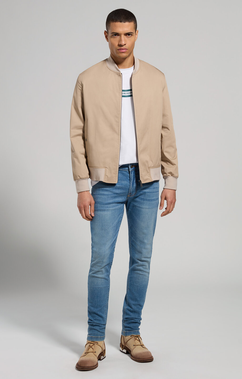 Leather and canvas men's bomber jacket Bikkembergs