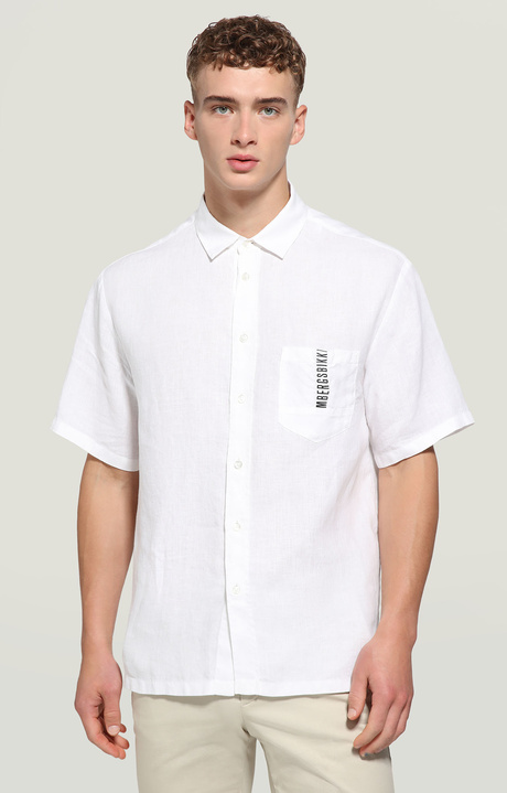 Men's linen shirt garment dyed, OPTICAL WHITE, hi-res-1