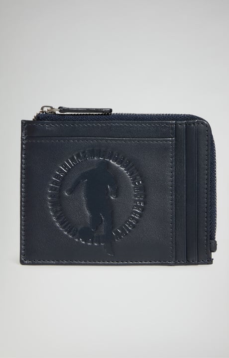 Compact men's wallet with embossed logo, BLUE Compact men's wallet with embossed logo, BLUE, hi-res-1