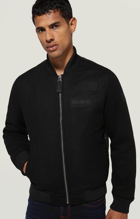 Men's bomber jacket with quilted back, BLACK, hi-res-1