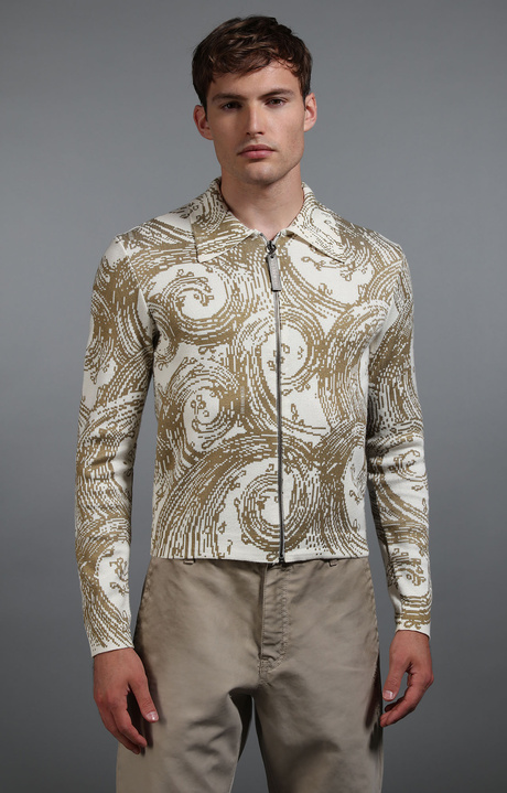 Men's printed knit cardigan, WHITE PRINT, hi-res-1