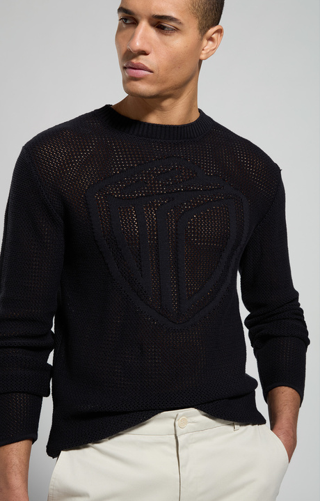 Men's perforated pullover, BLACK, hi-res-1