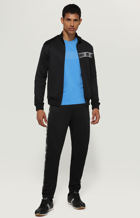 Men's zip sweatshirt with tape detail, BLACK, hi-res-1