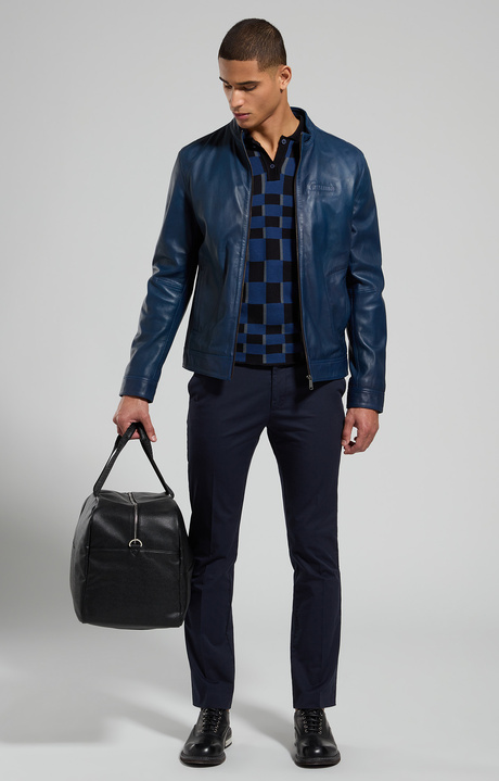 Men's leather biker jacket, BLACK IRIS, hi-res-1