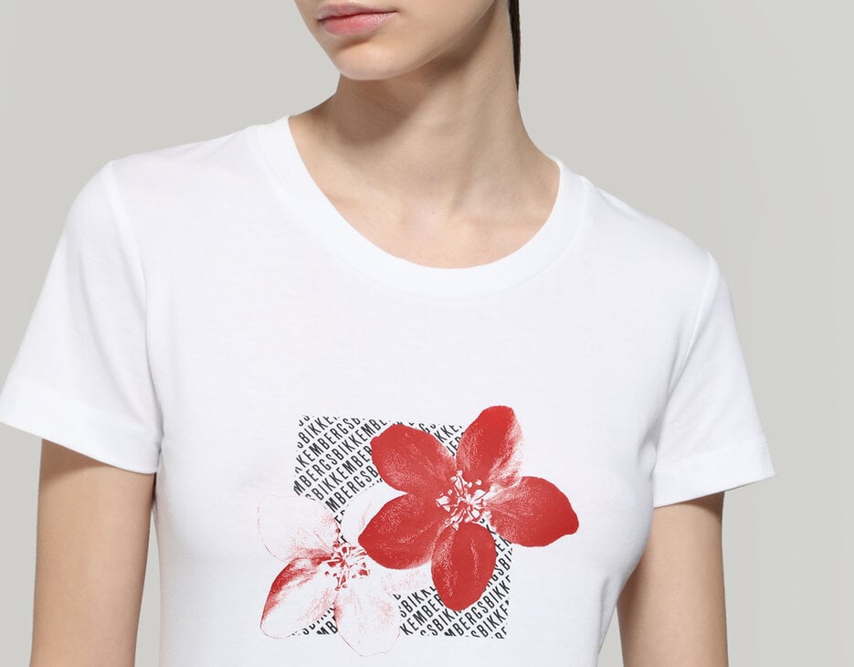 Women's T-shirt with floral print, OPTICAL WHITE Women's T-shirt with floral print, OPTICAL WHITE, hi-res-1