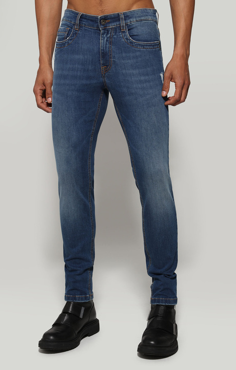 Jeans slim fit uomo con strappi, BLUE DENIM, hi-res-1