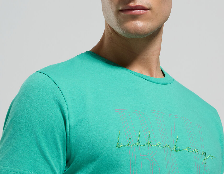 Slim fit men's T-shirt with BKK print, MARINE GREEN Slim fit men's T-shirt with BKK print, MARINE GREEN, hi-res-1