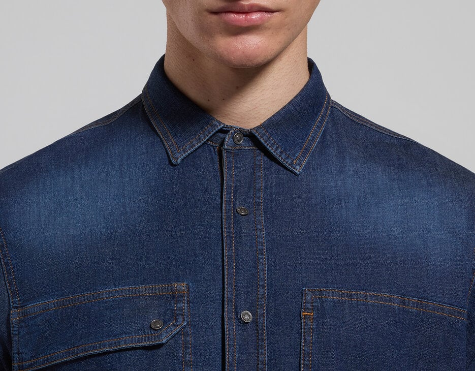 Men’s denim shirt, L3 BLUE DENIM Men’s denim shirt, L3 BLUE DENIM, hi-res-1